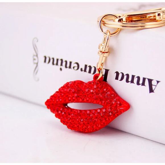 Boutique Sparkling Red Lips Key Chain Bag Charm NEW - Picture 1 of 5